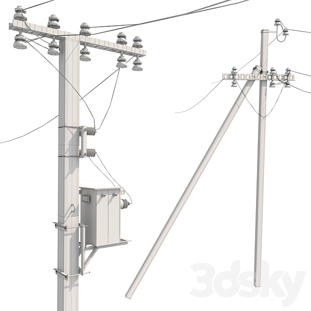 Concrete electricity transmission poles with wires 3DS Max Model - thumbnail 3