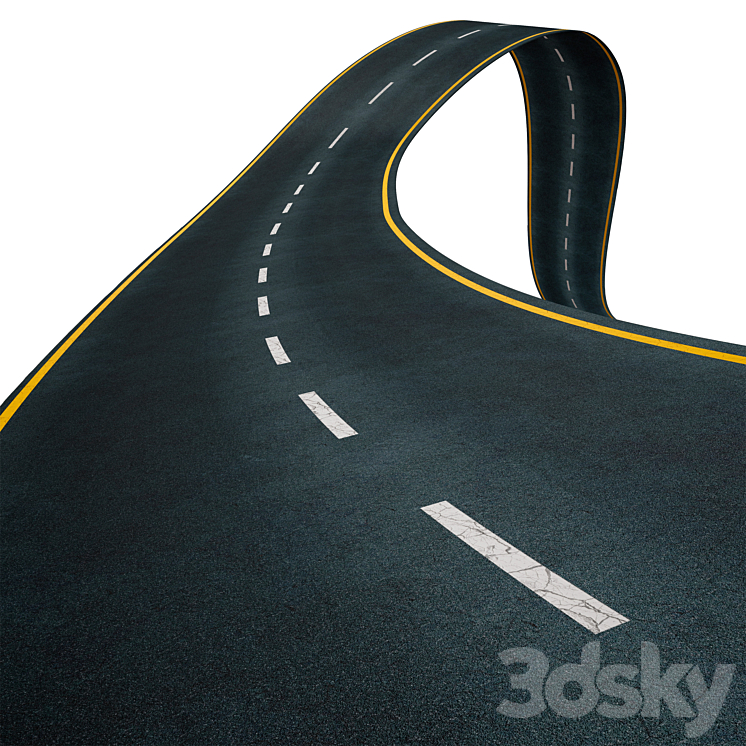 Editable winding asphalt two lane road with markings 05 3DS Max - thumbnail 1