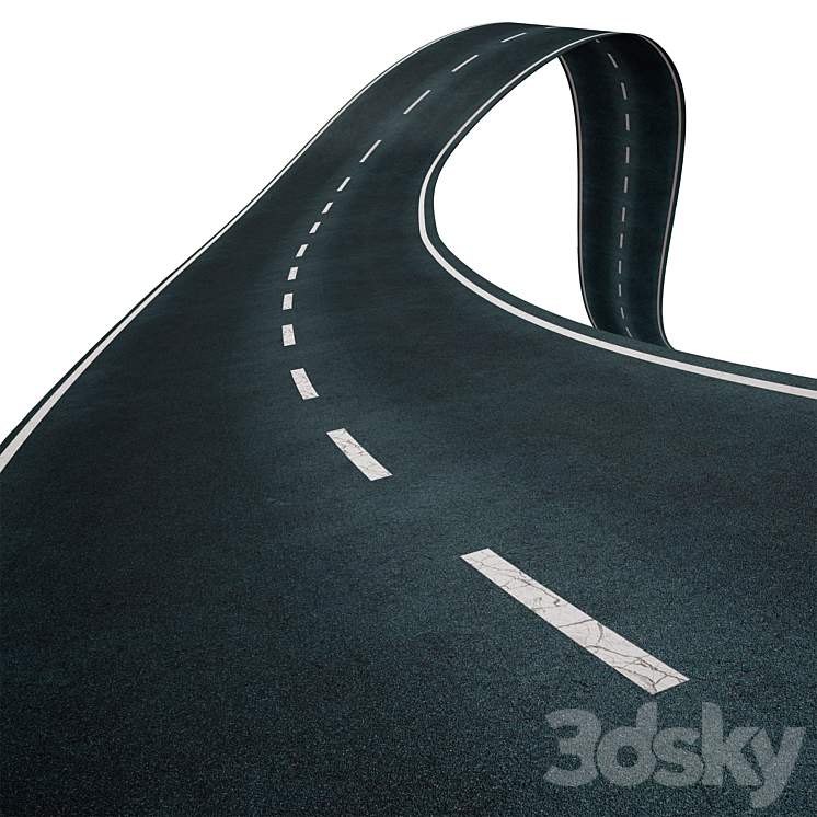 Editable winding asphalt two lane road with markings 05 3DS Max - thumbnail 2