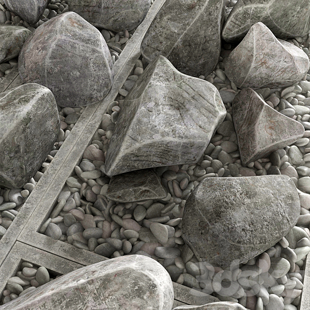 Flowerbed pebble rock decor street 3DSMax File - thumbnail 4