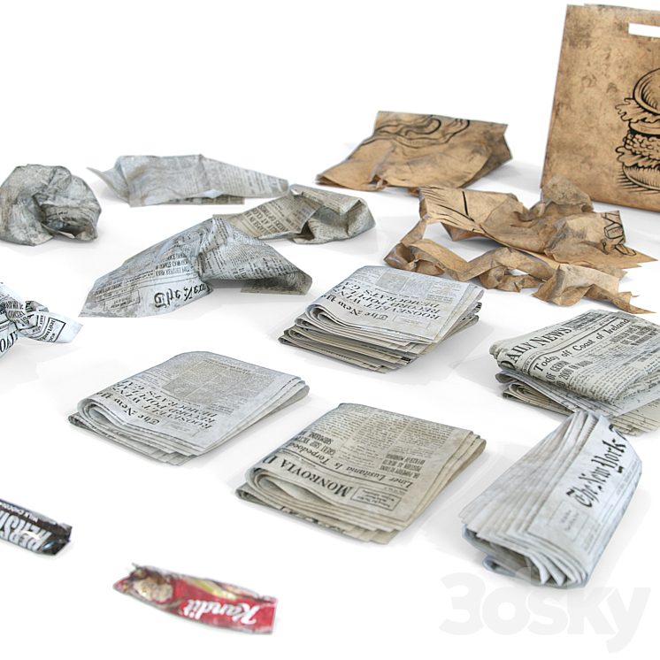 Newspaper wrappers and bag 3DS Max - thumbnail 2