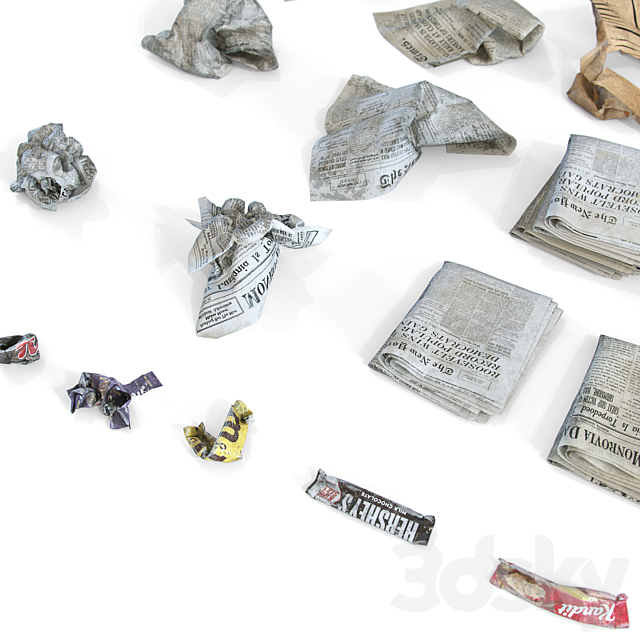 Newspaper wrappers and bag 3DS Max Model - thumbnail 4