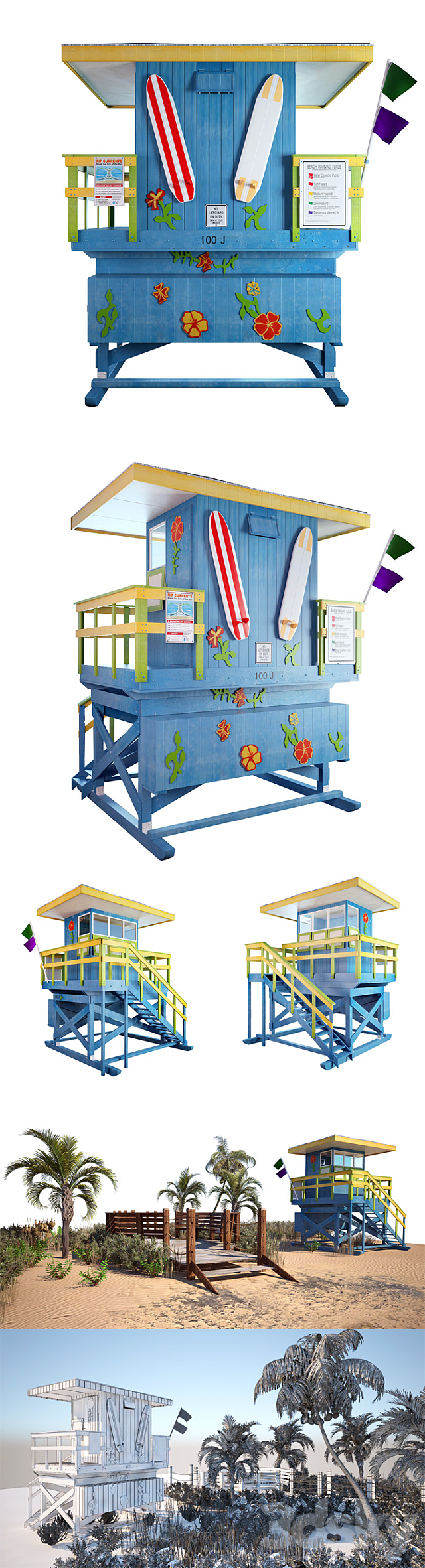 Ocean Beach set and Miami Lifeguard Hut 3DSMax File - thumbnail 2