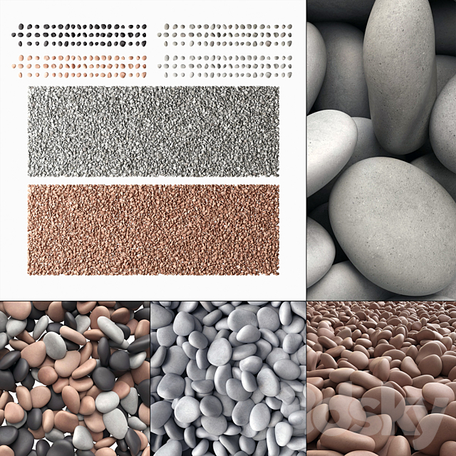 Pebble river low n11 _ Small river pebble №11 3ds Max - thumbnail 1