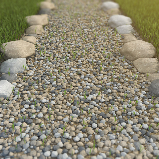 Pebbles with blades of grass 3DS Max Model - thumbnail 1