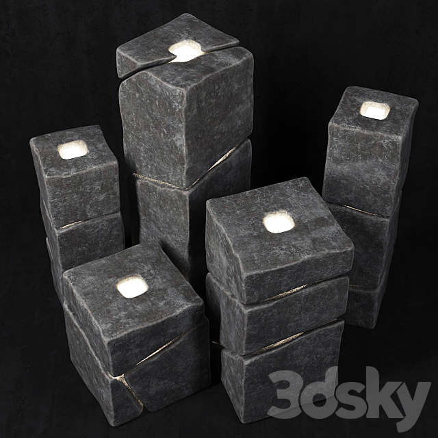 Stone cube lights 3DS Max Model - thumbnail 2