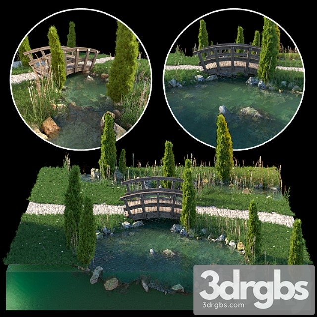 Stream and Wooden Bridge 3dsmax Download - thumbnail 1