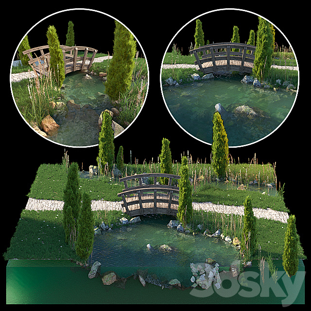 Stream and wooden bridge 3DSMax File - thumbnail 1