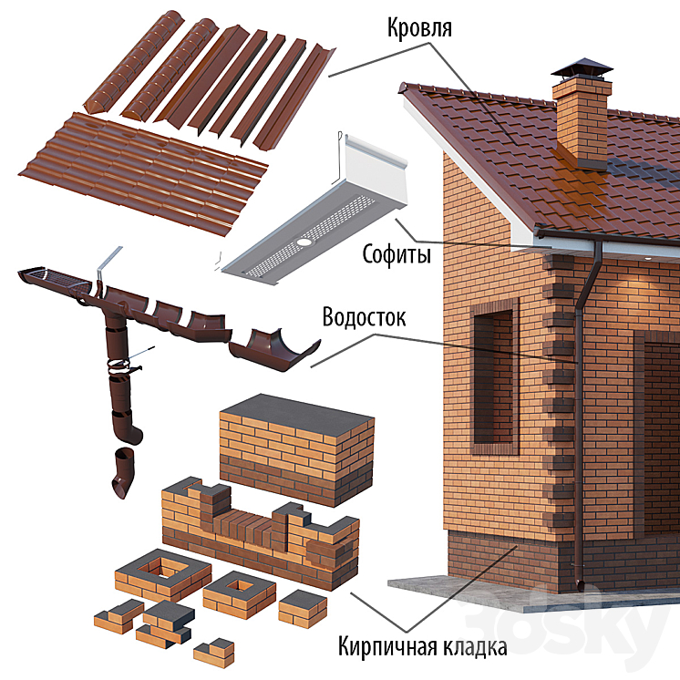 A set of elements for building a brick house 3DS Max - thumbnail 1