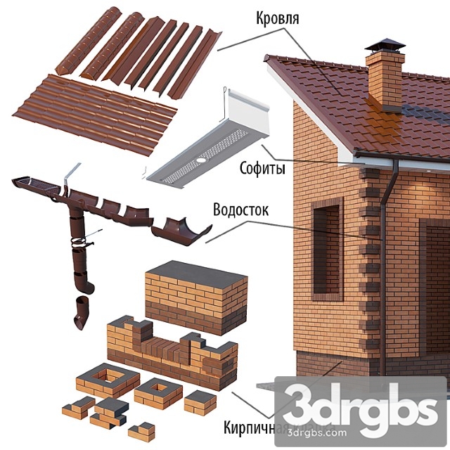 A Set Of Elements For Building A Brick House 3dsmax Download - thumbnail 1