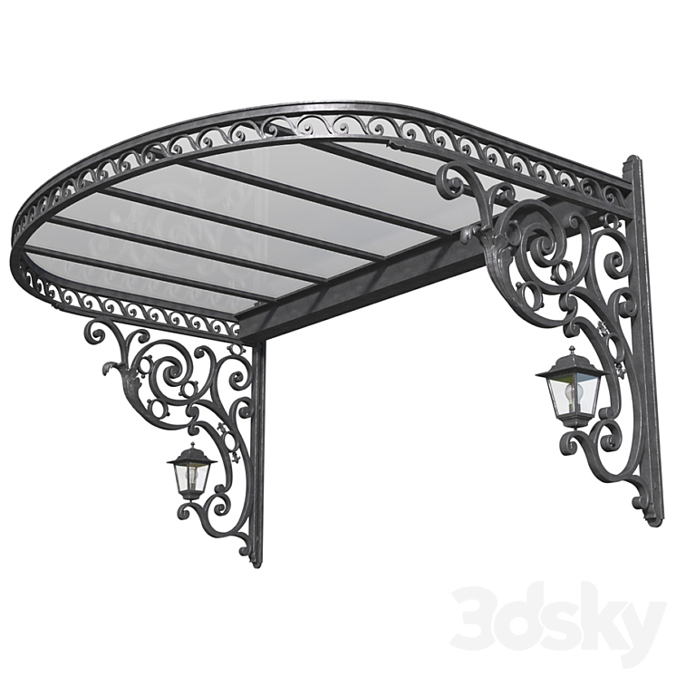 Awning over the porch. A visor over the front door. Wrought iron ?anopy 3DS Max - thumbnail 1