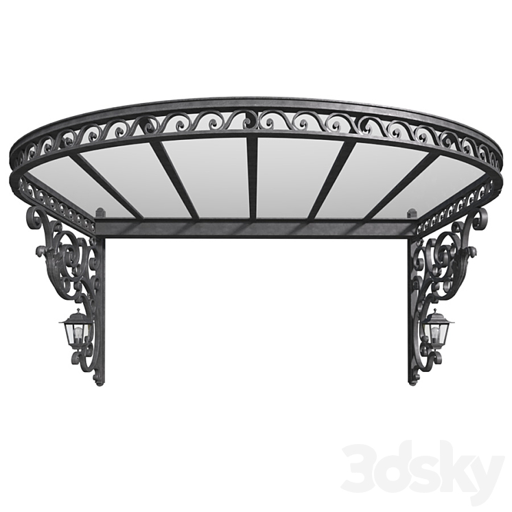 Awning over the porch. A visor over the front door. Wrought iron ?anopy 3DS Max - thumbnail 2