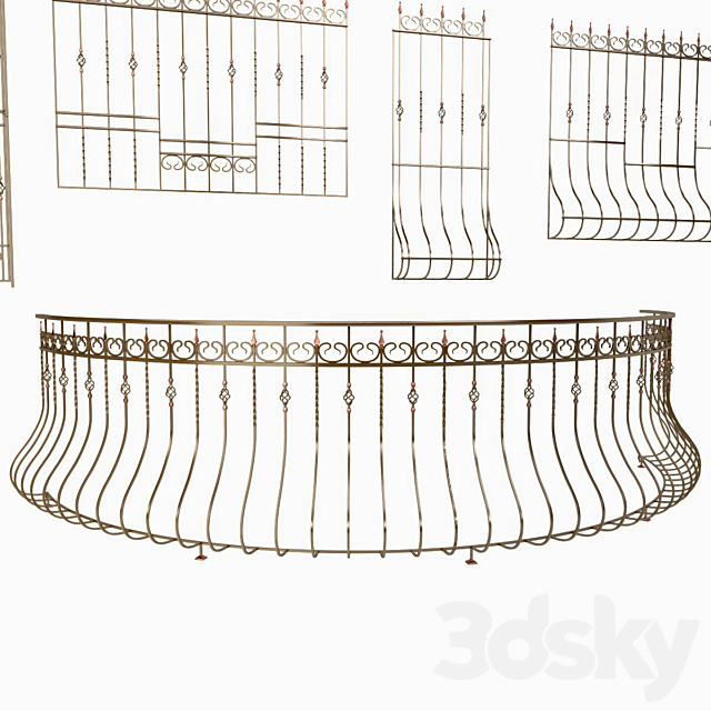 Balcony fencing and window grilles 3DS Max Model - thumbnail 4