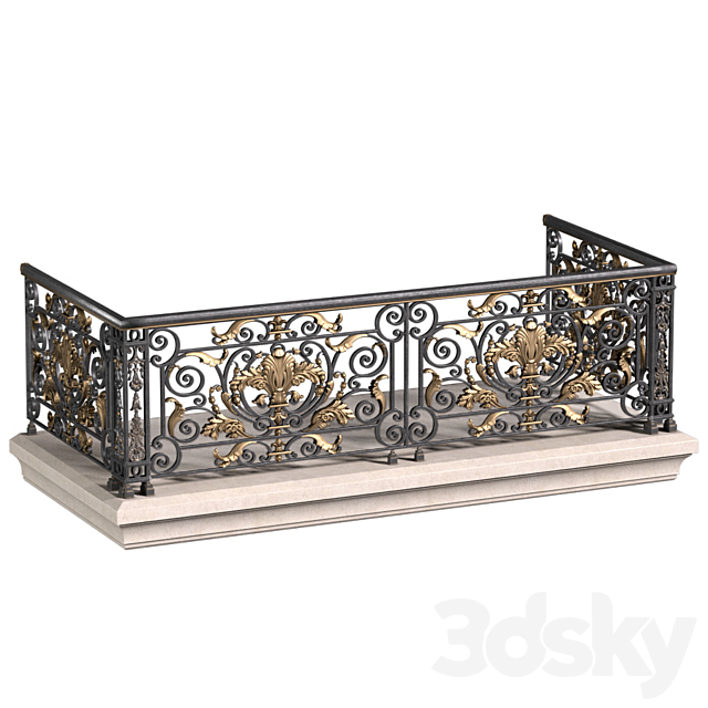 Balcony with classic wrought iron railing 3ds Max - thumbnail 1