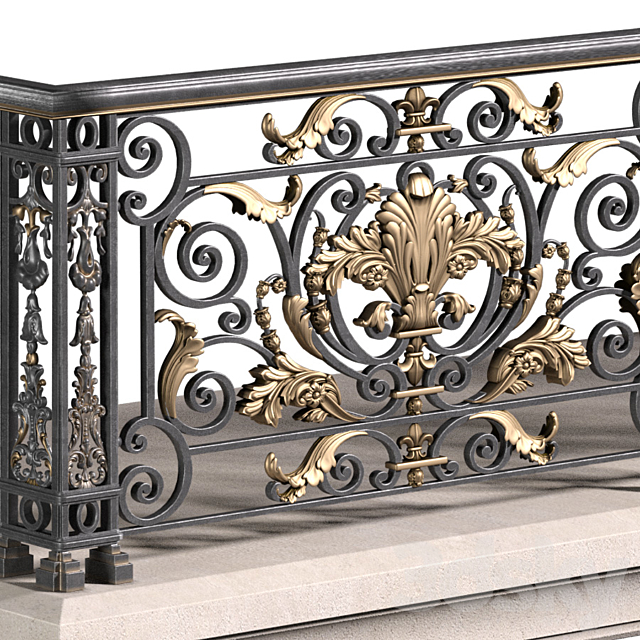 Balcony with classic wrought iron railing 3ds Max - thumbnail 2