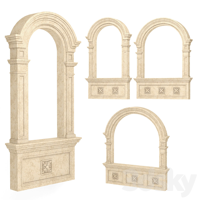 Classic arched window frames 4 sizes 3ds Max - thumbnail 1