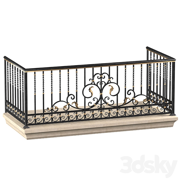 Classic balcony with wrought iron railing.Modern balcony Forged Fence 3DS Max Model - thumbnail 1