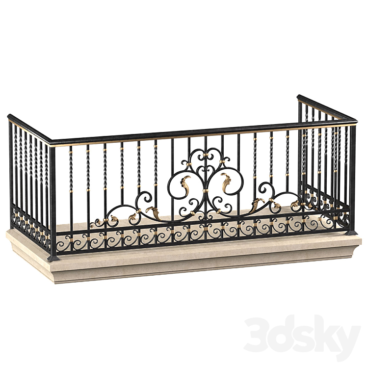 Classic balcony with wrought iron railing.Modern balcony Forged Fence 3DS Max - thumbnail 1