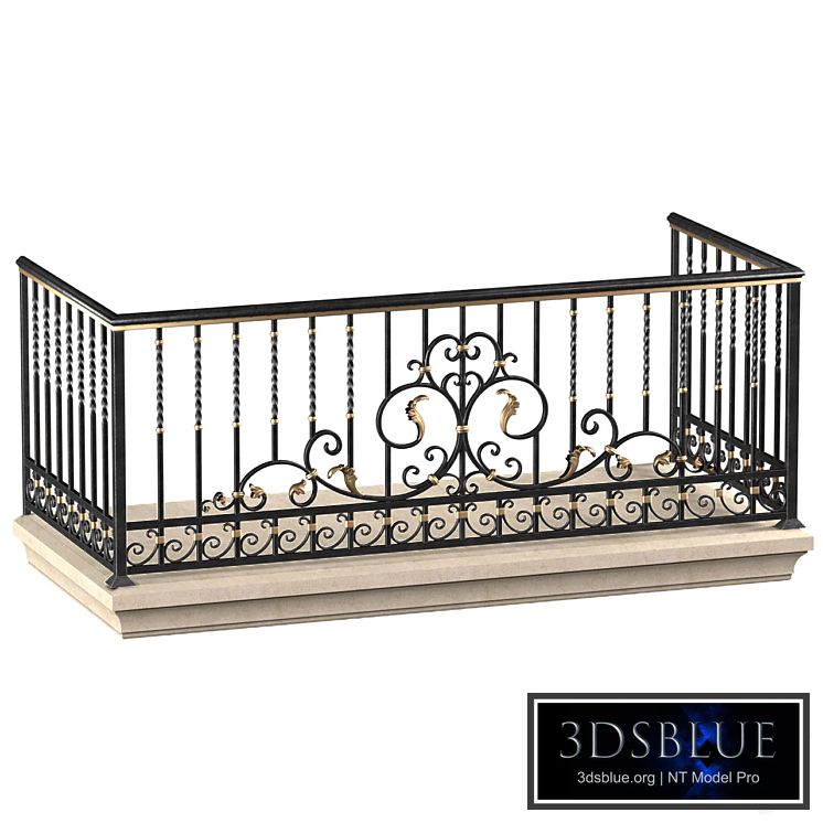 Classic balcony with wrought iron railing.Modern balcony Forged Fence 3DS Max - thumbnail 3