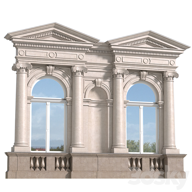 Classic facade with pediment 3DS Max - thumbnail 1