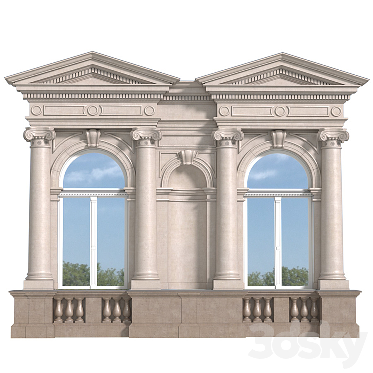 Classic facade with pediment 3DS Max - thumbnail 2