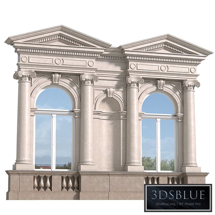 Classic facade with pediment 3DS Max - thumbnail 3