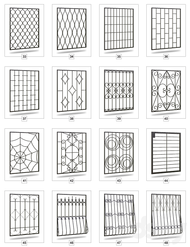 Collection of 69 welded window guards 3DS Max Model - thumbnail 3