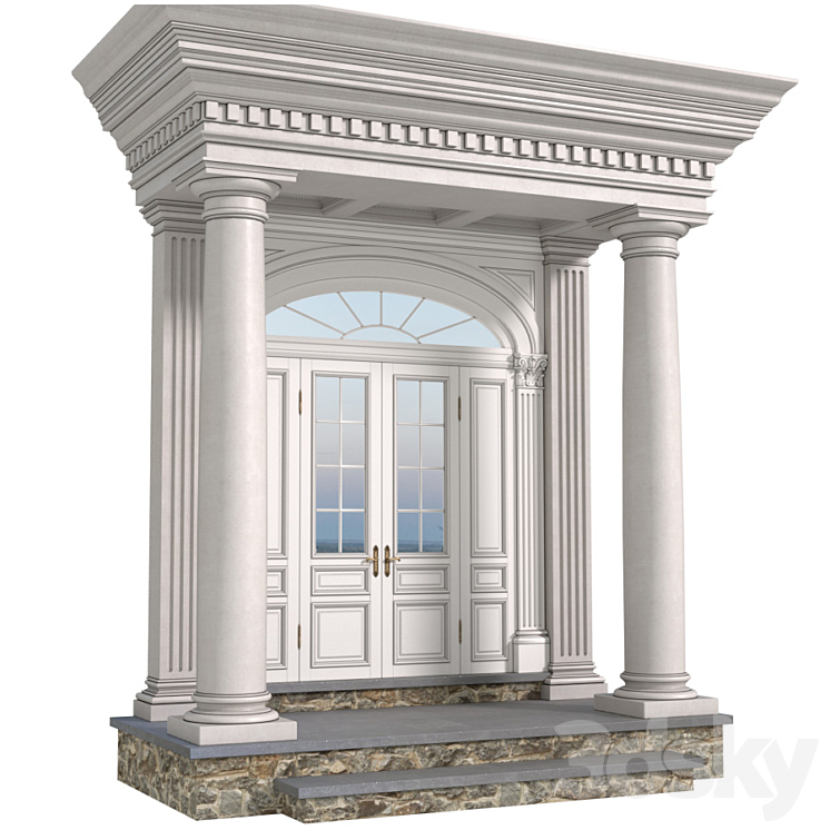 Column Porch MODERN ENTRANCE to the house Classic Front Porch Portico FRONT DOOR 3DS Max - thumbnail 1