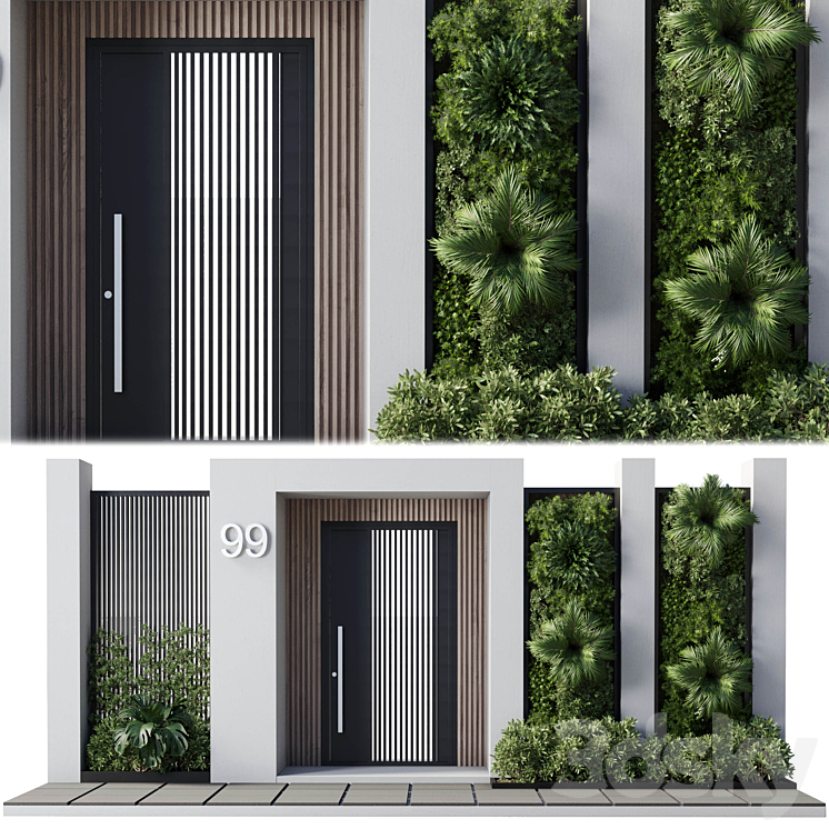 Door outdoor entrance and fence and graden 04 3DS Max - thumbnail 1