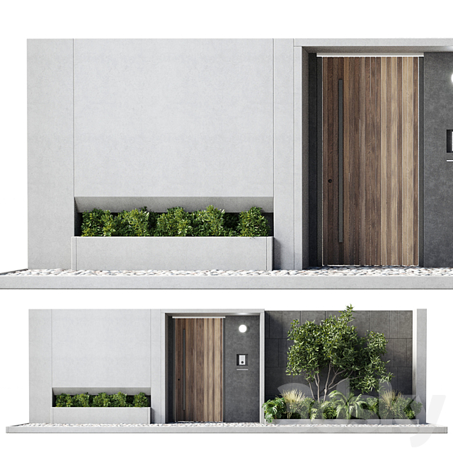 Door outdoor entrance and fence and graden 05 3DS Max Model - thumbnail 2