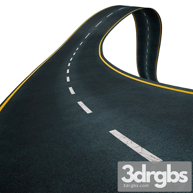 Editable winding asphalt two lane road with markings 05 3dsmax Download - thumbnail 1