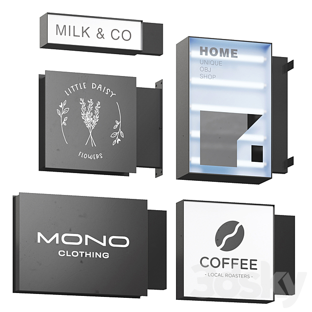 Five modern signage 3ds Max - thumbnail 1