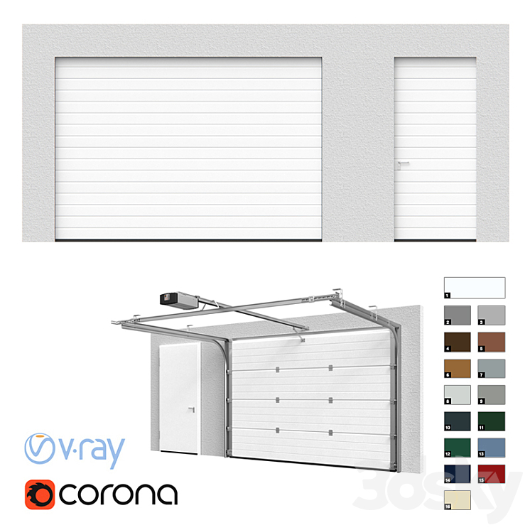 Hormann Sectional doors open \/ closed with side door 3DS Max - thumbnail 1