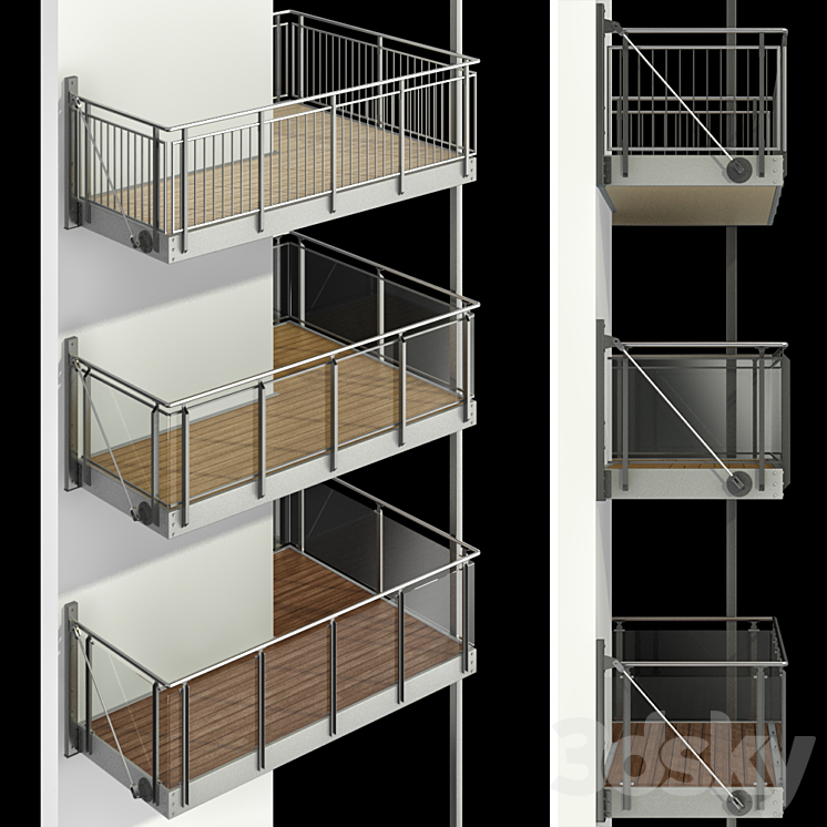 Metal balcony (3 types of cantilever balconies) 3DS Max - thumbnail 1