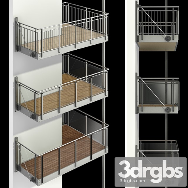 Metal balcony (3 types of cantilever balconies) 3dsmax Download - thumbnail 1