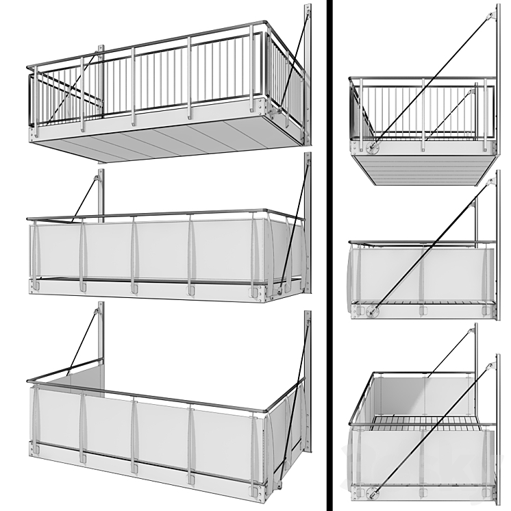 Metal balcony (3 types of console balconies) 3DS Max - thumbnail 2