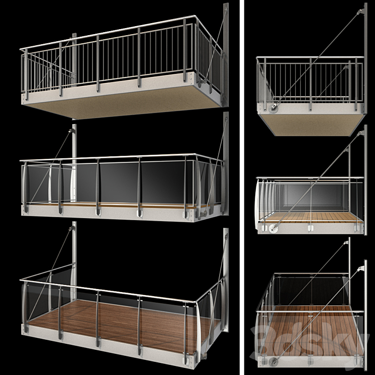 Metal balcony (3 types of console balconies) 3DS Max - thumbnail 3