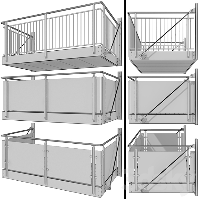 Metal balcony (3 types of console balconies) 3DS Max Model - thumbnail 2