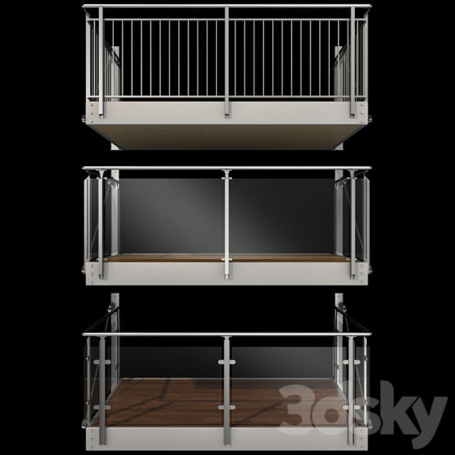 Metal balcony (3 types of console balconies) 3DS Max Model - thumbnail 3