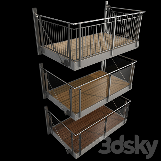 Metal balcony (3 types of console balconies) 3DS Max Model - thumbnail 4