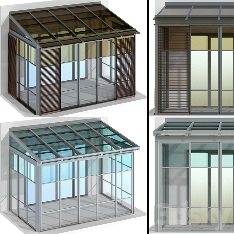 Metal glazed veranda terrace 3DS Max - thumbnail 1