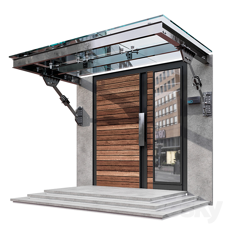 MODERN ENTRANCE WITH GLASS CANOPY NO3 3DS Max - thumbnail 1