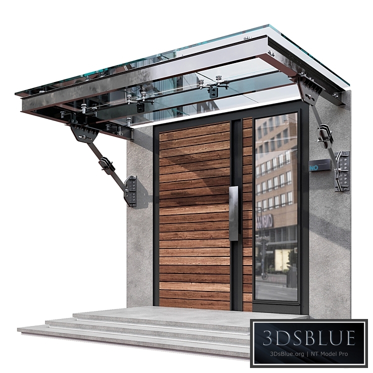 MODERN ENTRANCE WITH GLASS CANOPY NO3 3DS Max - thumbnail 3