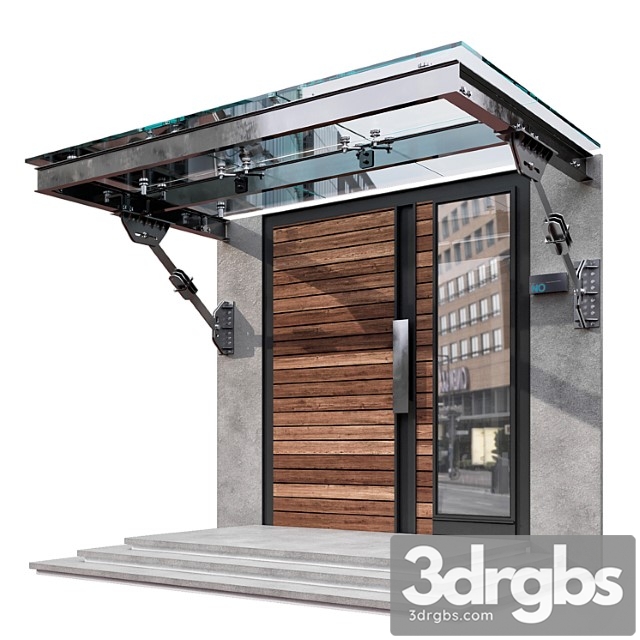 Modern entrance with glass canopy no3 3dsmax Download - thumbnail 1