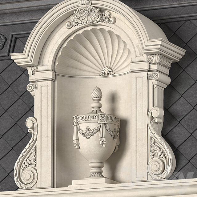 Roof of the classic facade of a private house with decors. Roof fasad set 3DS Max Model - thumbnail 3