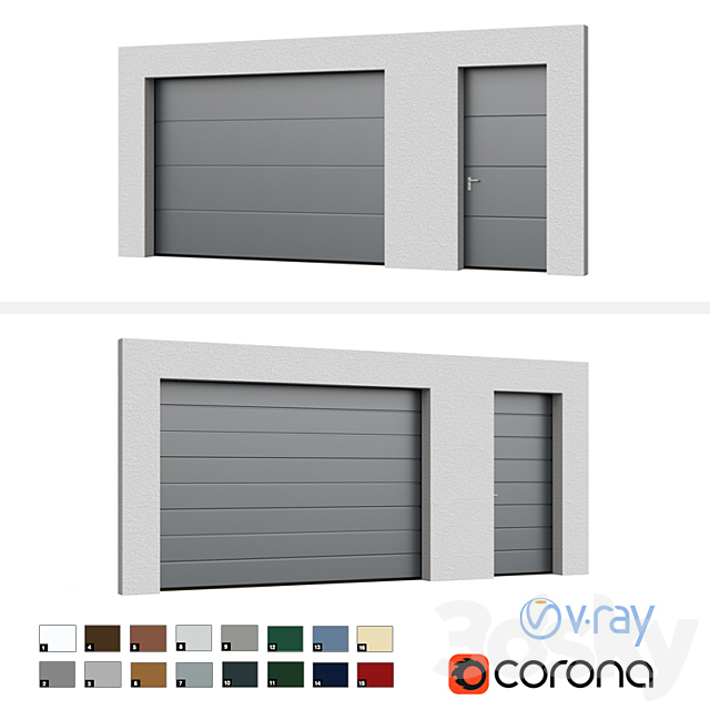 Sectional doors Hormann LPU open _ closed with side door 3DS Max Model - thumbnail 1