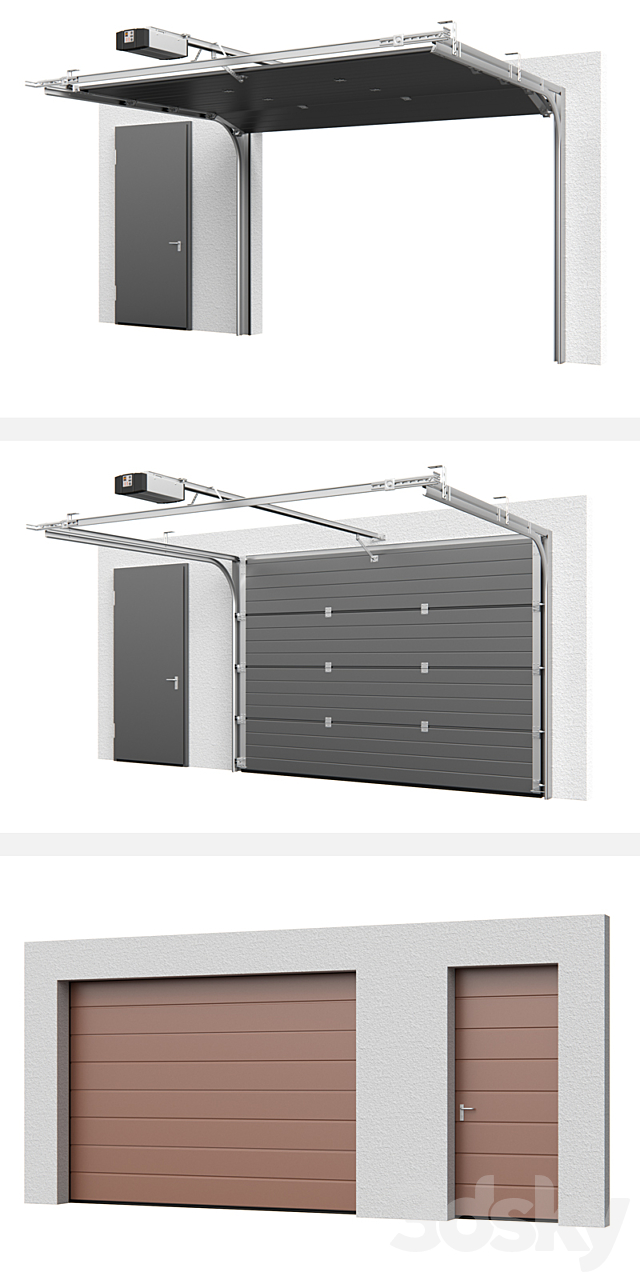 Sectional doors Hormann LPU open _ closed with side door 3DS Max Model - thumbnail 3