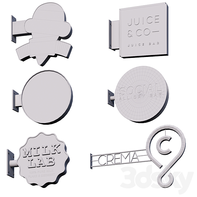 Set of console signs for cafes and shops 3DS Max Model - thumbnail 5