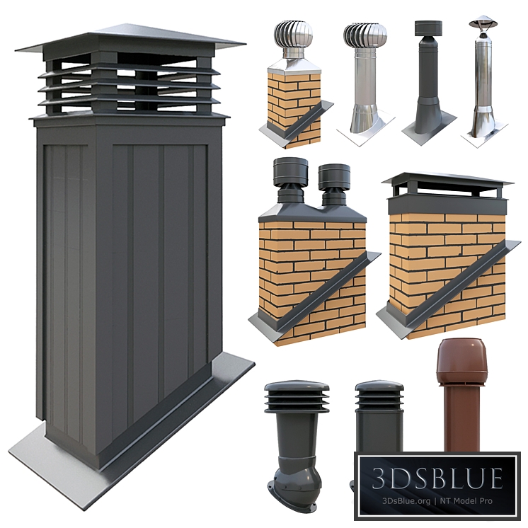 Ventilation pipes and chimneys on the roof 3DS Max - thumbnail 3