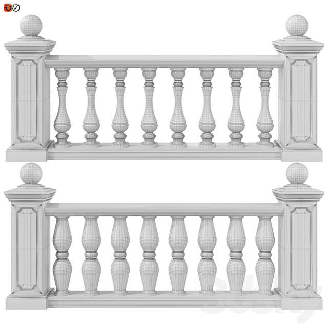 Balustrade classic set 4 3ds Max - thumbnail 2